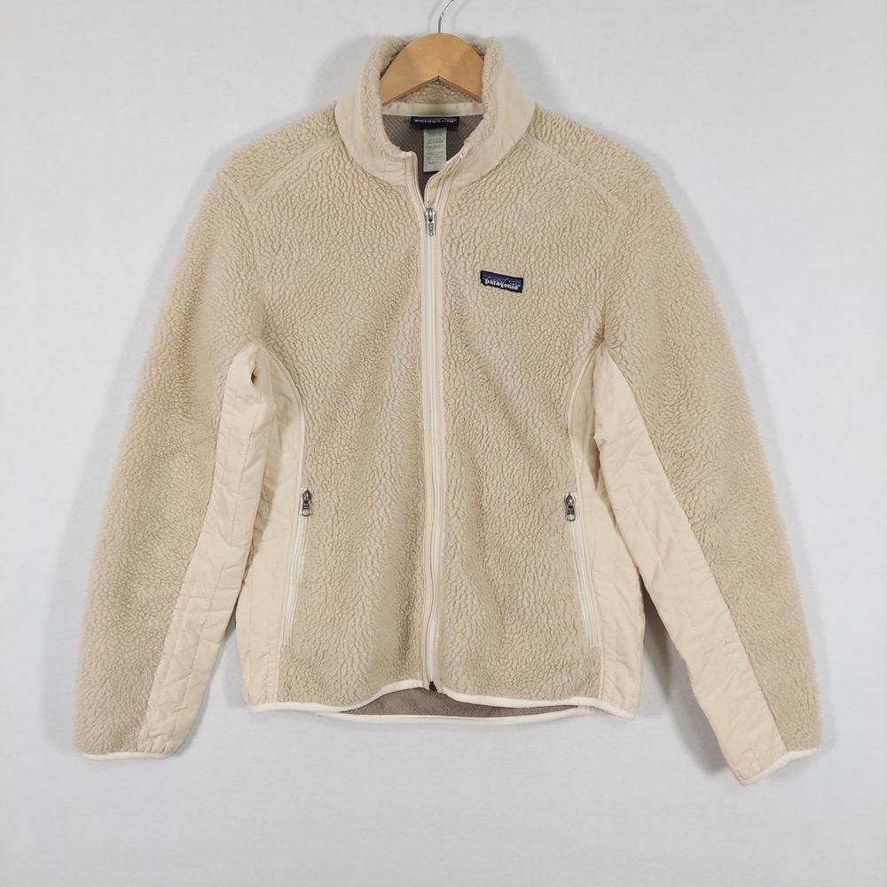 Patagonia Retro-X Fleece Jacket Womens L Beige Sherpa Full Zip Outdoor Windproof